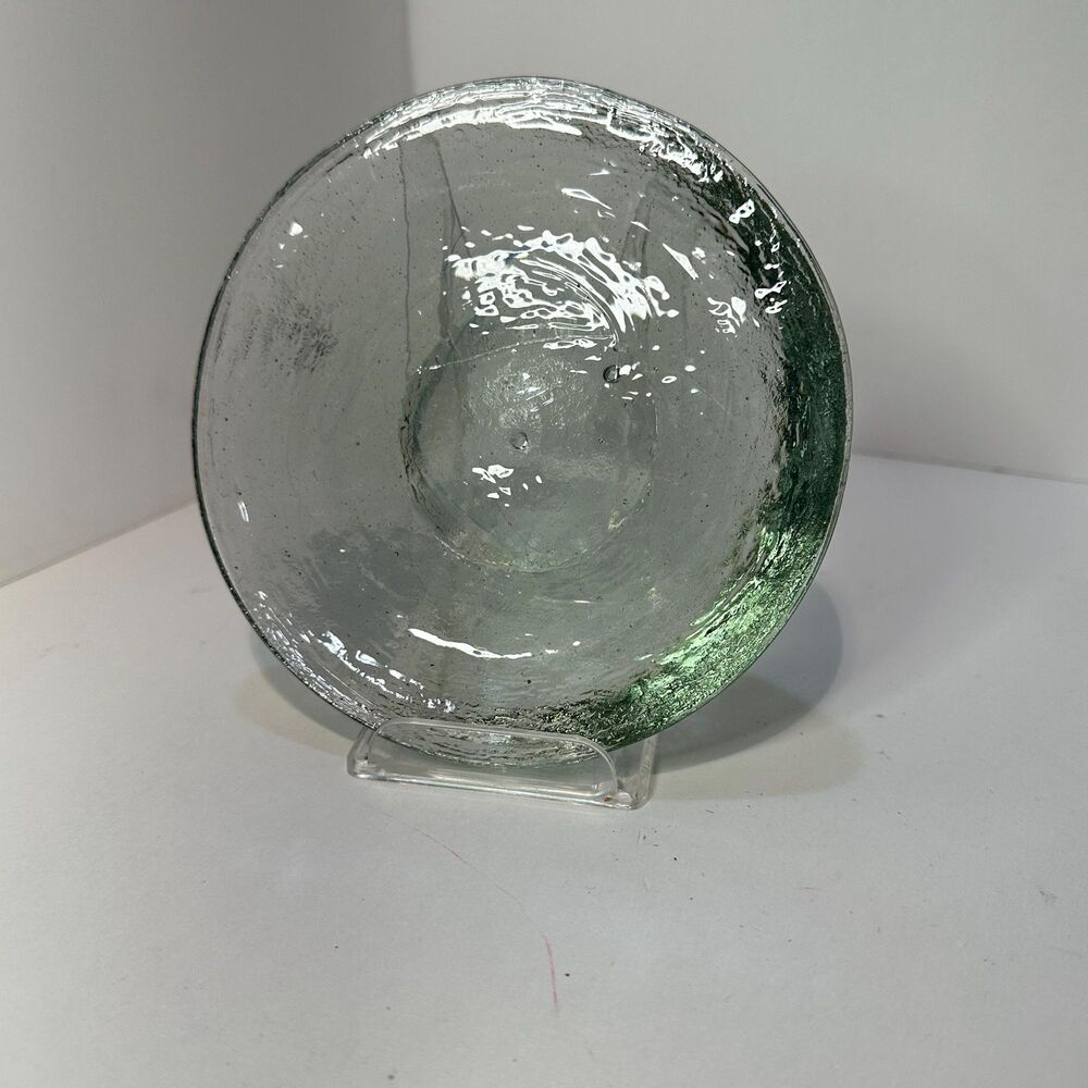 Vintage Clear Textured Glass Domed Disk Pillar Candle Holder (Fire and Ice?) - Picture 4 of 16